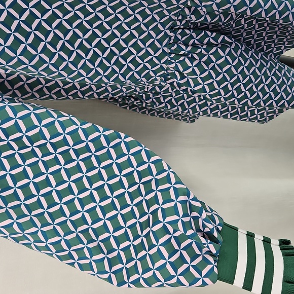 Addison Bay Long Sleeve Vine Dress: Geo Trelis- Green/Pink/Teal - Picture 5 of 15